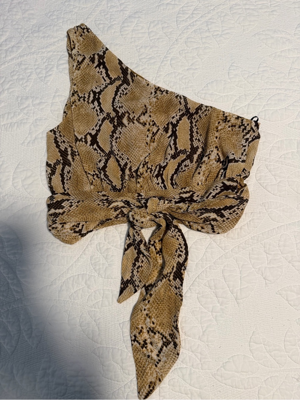H&M One-Shoulder Snake Print Top in Tan and Brown